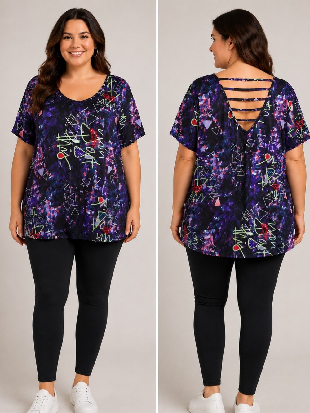 Nola by Penningtons  Abstract Print Active Workout Top Strappy Back,Plus Size 2X
